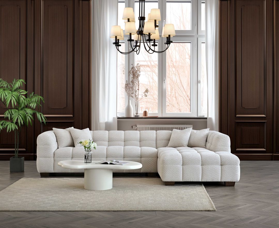 Aluxo Daito Oatmeal Beige Boucle Bubble Right Hand Corner Sofa | 5 Seater